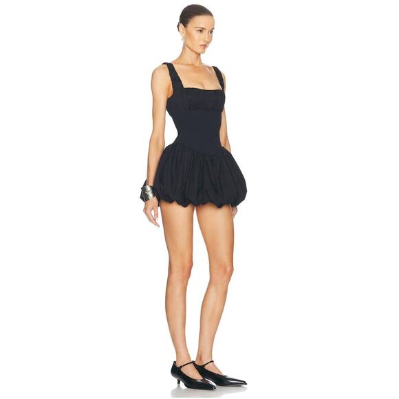 Helsa Rib Mix Puffy Mini Dress Black Small - Picture 2 of 9